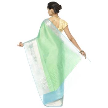 Green woven art silk saree with blouse 3