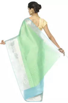Green woven art silk saree with blouse