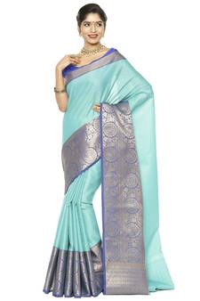 Blue woven art silk saree with blouse