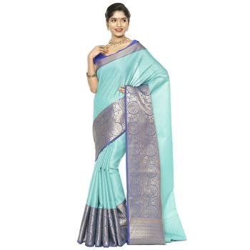 Blue woven art silk saree with blouse 2