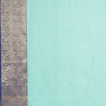 Blue woven art silk saree with blouse 5