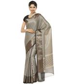Black woven art silk saree with blouse