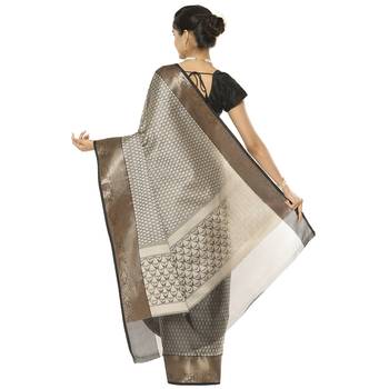 Black woven art silk saree with blouse 3