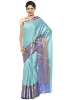 Blue woven art silk saree with blouse