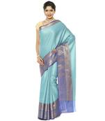 Blue woven art silk saree with blouse
