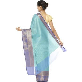 Blue woven art silk saree with blouse 3