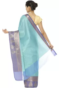 Blue woven art silk saree with blouse