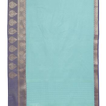 Blue woven art silk saree with blouse 4