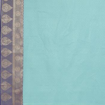 Blue woven art silk saree with blouse 5