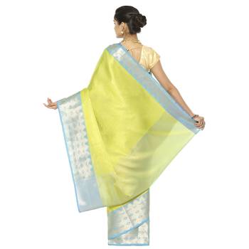 Beige woven art silk saree with blouse 3