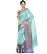 Blue woven art silk saree with blouse
