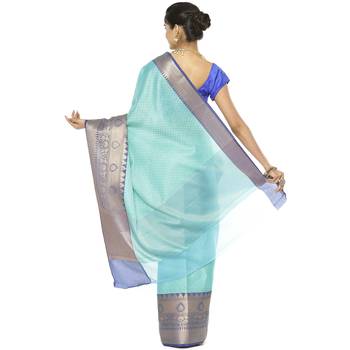 Blue woven art silk saree with blouse 3