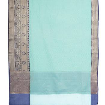 Blue woven art silk saree with blouse 4