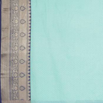 Blue woven art silk saree with blouse 5