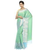 Green woven art silk saree with blouse