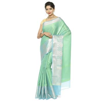 Green woven art silk saree with blouse 2