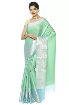 Green woven art silk saree with blouse
