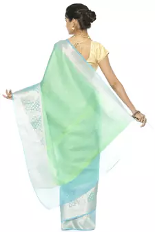 Green woven art silk saree with blouse