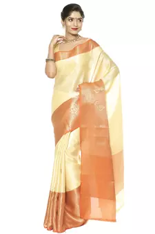 Yellow woven art silk saree with blouse