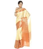 Yellow woven art silk saree with blouse