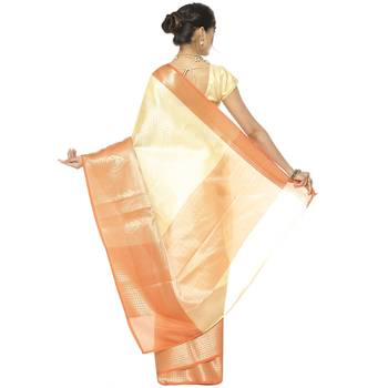 Yellow woven art silk saree with blouse 3