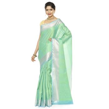 Green woven art silk saree with blouse 1