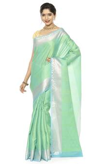Green woven art silk saree with blouse