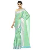 Green woven art silk saree with blouse