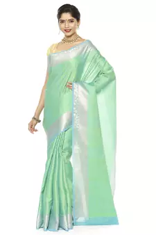 Green woven art silk saree with blouse