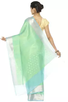 Green woven art silk saree with blouse