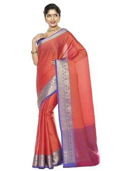 Orange woven art silk saree with blouse