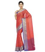 Orange woven art silk saree with blouse