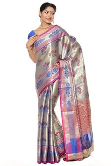 Pink woven art silk saree with blouse