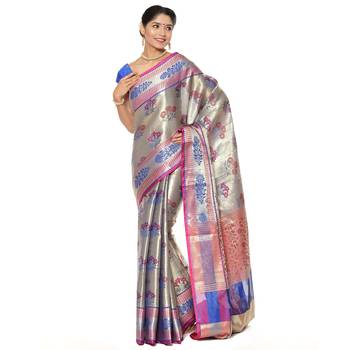 Pink woven art silk saree with blouse 2