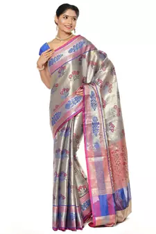 Pink woven art silk saree with blouse