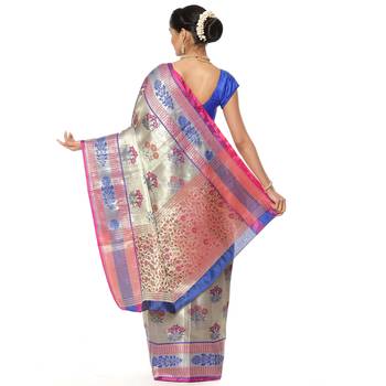 Pink woven art silk saree with blouse 3