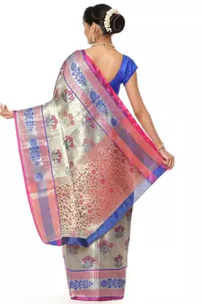 Pink woven art silk saree with blouse