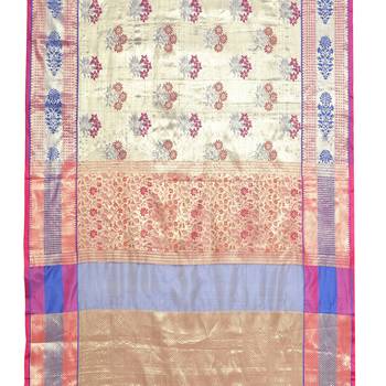 Pink woven art silk saree with blouse 4