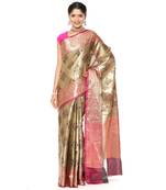 Pink woven art silk saree with blouse