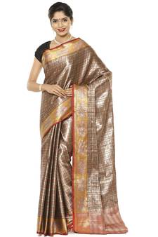 Beige woven art silk saree with blouse