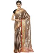 Beige woven art silk saree with blouse