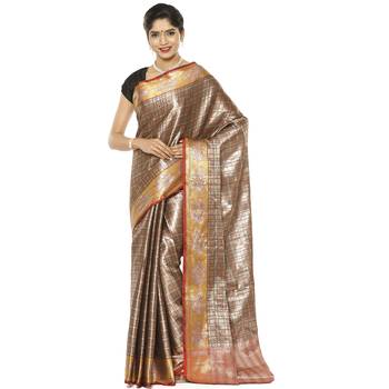 Beige woven art silk saree with blouse 2