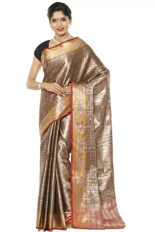 Beige woven art silk saree with blouse