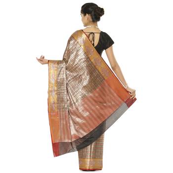Beige woven art silk saree with blouse 3