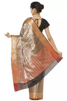 Beige woven art silk saree with blouse