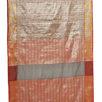 Beige woven art silk saree with blouse 4