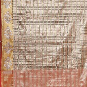 Beige woven art silk saree with blouse 5