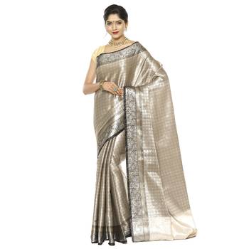 Black woven art silk saree with blouse 1