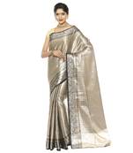 Black woven art silk saree with blouse
