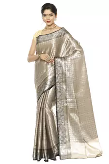 Black woven art silk saree with blouse